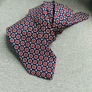 Bill Blass Silk Tie Necktie Hand Printed Red White Blue Abstract Floral Office